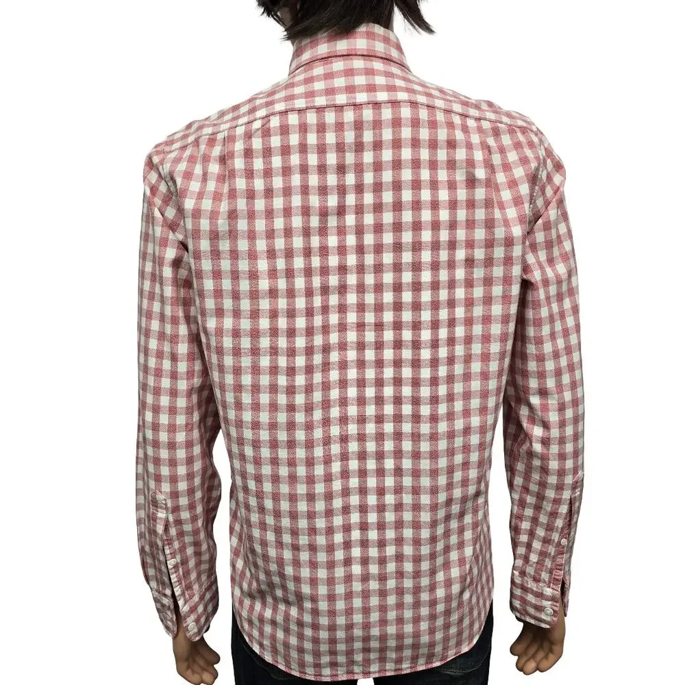 J. Crew Jaspe Cotton Shirt Men M Slim Fit Red White Gingham Check Long Sleeve